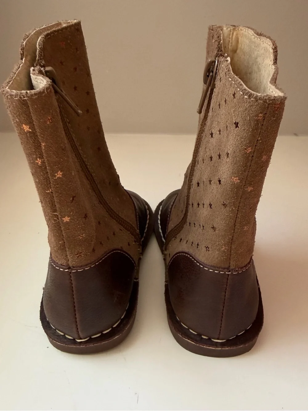Livie & Luca Vega Brown Leather and Tan Star Suede Kids Boots